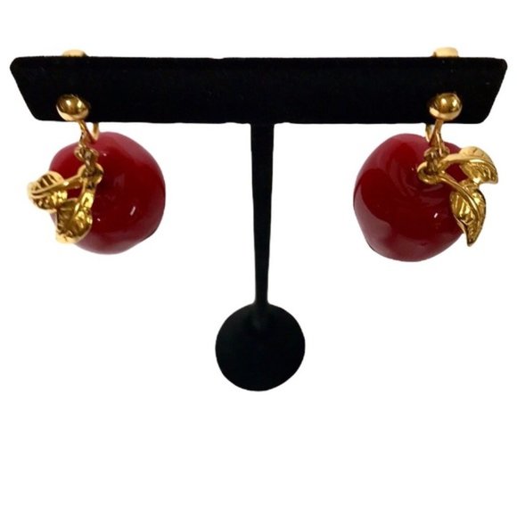 Vintage Red Apple Clip-On Earrings - Picture 6 of 9